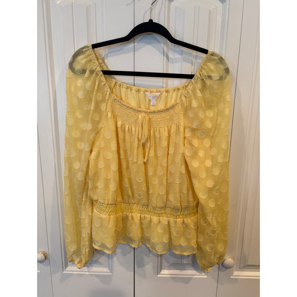 LC‎ Lauren Conrad Yellow Polka Dot Long Sleeve Blouse Size Large